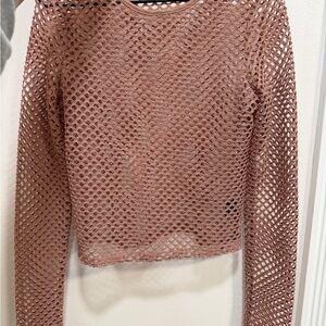 Forever 21 Mesh Long Sleeve Top in Mauve